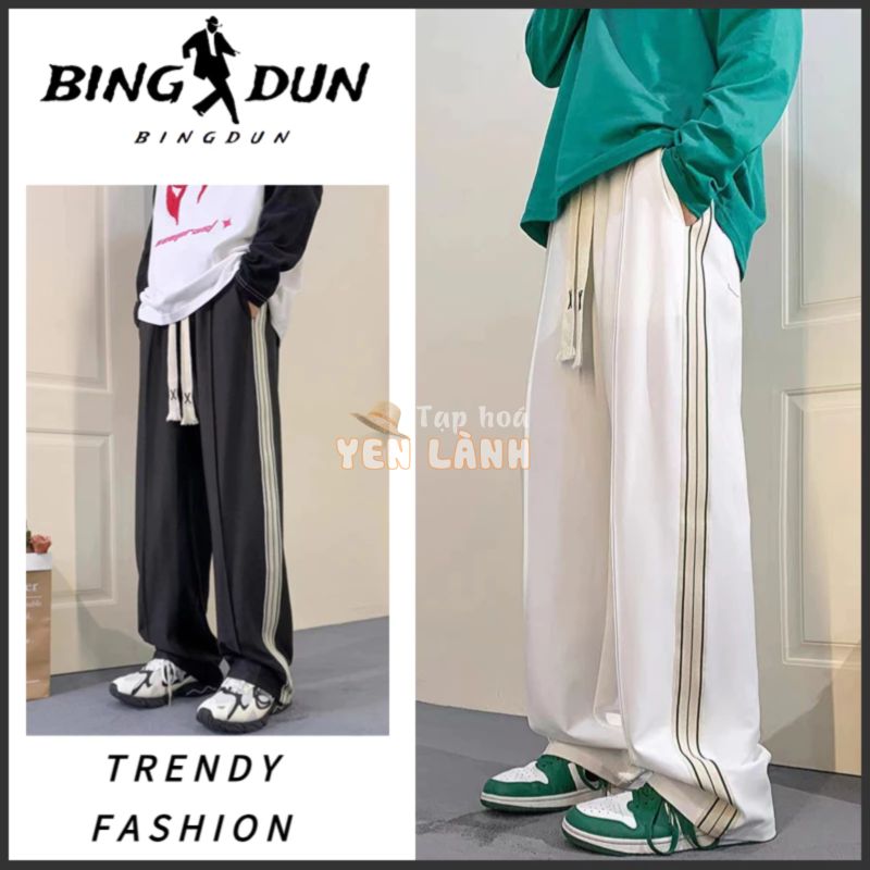 Quần tây nam vạch sọc simple form rộng jogger nữ bigsize đơn giản hàn fashion quốc quần ống rộng thời trang thẳng đứng bề ngang chân