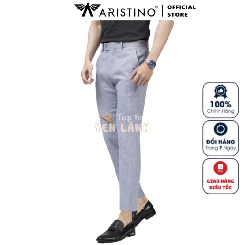 Quần Âu Nam Quần Tây Công Sở Cao Cấp ARISTINO ATR00202 màu xám kẻ chìm Dáng Cropped dài trên mắt cá chân Vải polyester