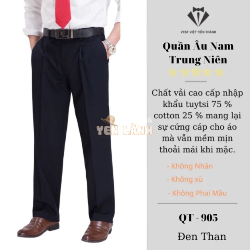 Quần tây nam trung tuổi dáng xuông cao cấp vải tuýt si vest việt tiến thành