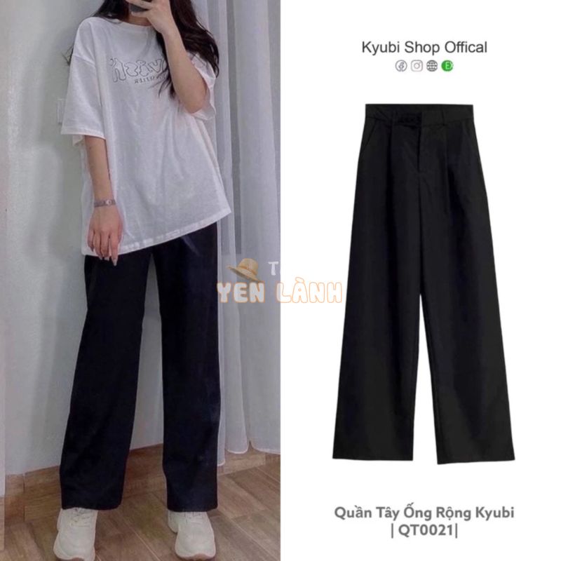 Quần tây đen ống rộng suông dài Hàn Quốc phong cách Ulzzang (Có Bigsize, Size Đại) – Quần Culotte Kyubi QT0021