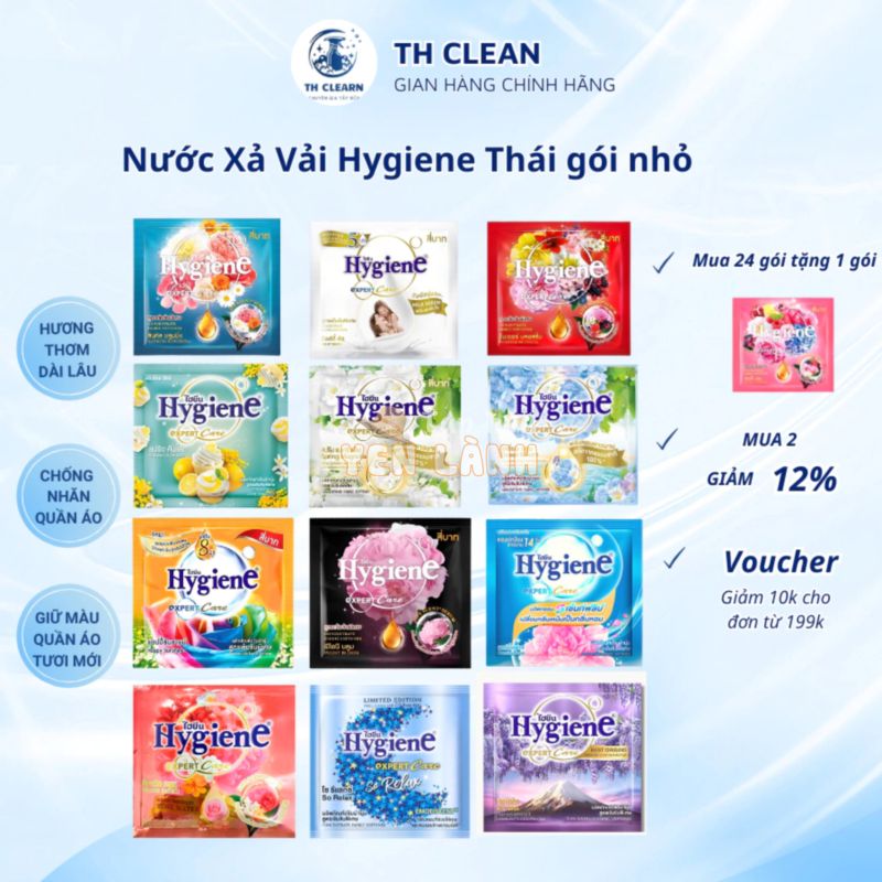 Nước xả vải Hygiene Thái Lan gói 20ml chính hãng hương hoa tự nhiên làm mềm vải quần áo – TH Clean