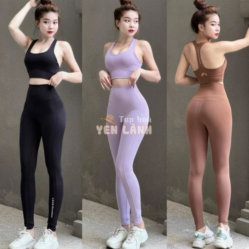 Bộ Đồ Thể Thao Tập Gym Yoga Nữ Quần Dài Áo Bra Kèm Mút LEAD Vải Thun Lạnh Co Giãn Tốt