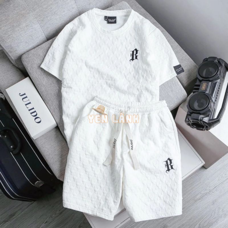 Bộ thể thao nam nữ JULIDO áo tay ngắn quần short dáng rộng thời trang Phối Dây Rút bản to Thời Trang Unisex