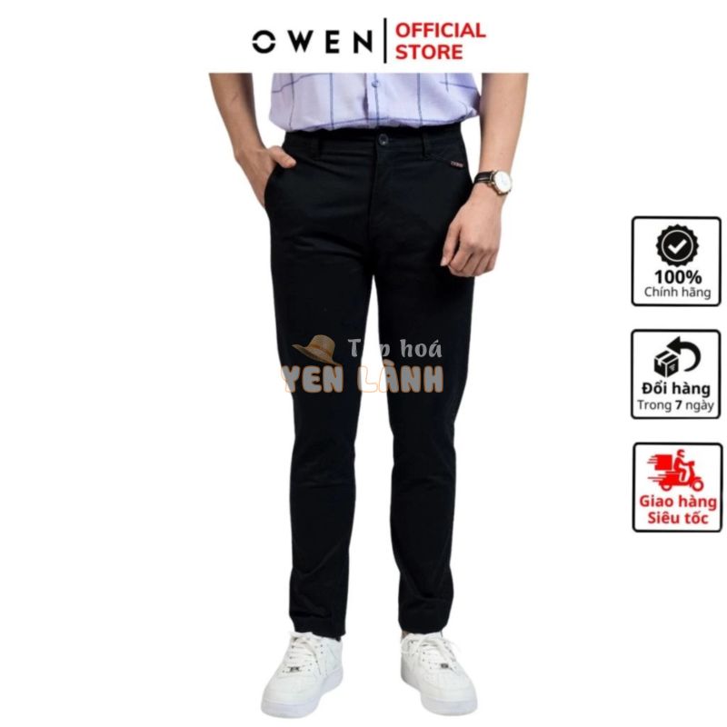 Quần dài kaki nam Owen QKSL23627 khaki công sở cao cấp màu đen dáng slim fit ôm nhẹ vải thô cotton mềm mát thấm hút