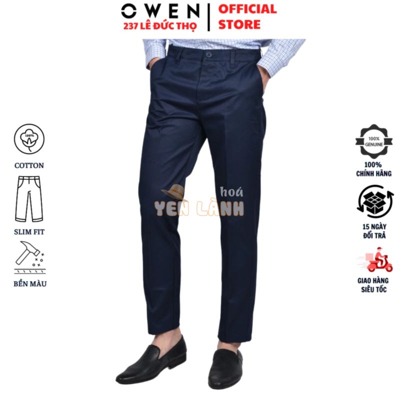 Quần kaki nam form slim fit ôm nhẹ QKSL22230 màu xanh tím than khaki hàng hiệu chất thô cotton cao cấp mềm mát thấm hút