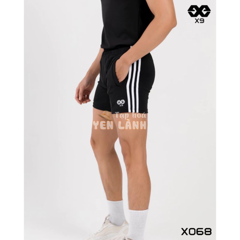 Quần Short Thun Nam Thể Thao 3 Sọc Tập Gym Chạy Bộ Ngắn Ngang Đùi Ôm Bó Sát – X068 – X9 Sportswear