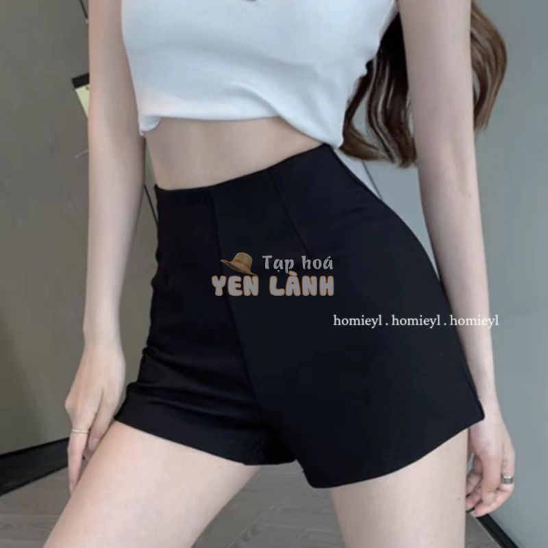 Quần short nữ cạp cao nhảy dance vải thun thể thao mặc nhà đen ngắn Homieyl HL62, quần đùi nữ lưng cao bó sóc sooc sort