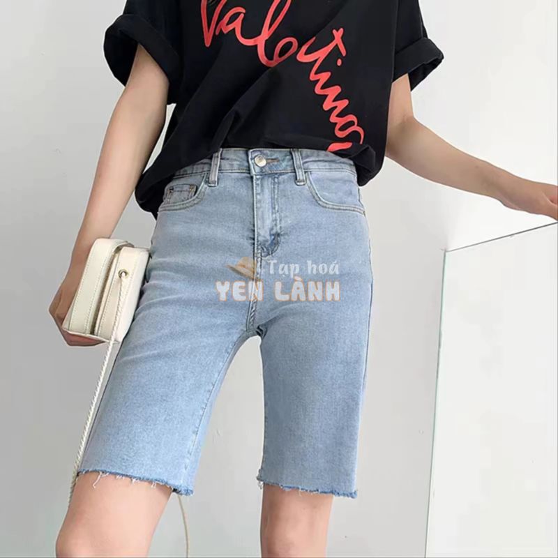 Quần Short Jean Nữ đùi co giãn thời trang bò Hàn Quốc ngắn lửng lưng cao thun Denim chun nữ ôm body Mảnh khả