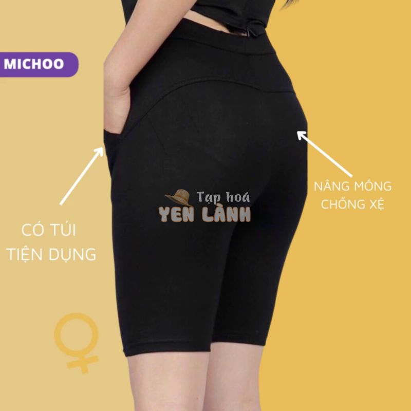 Quần legging nữ Dáng Đùi Lửng MICHOO nâng mông lưng cạp cao vải thun dày dặn đùi ngố lửng ôm body bó mặc nhà tập gym