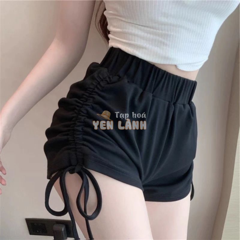 Quần ngắn nữ , quần đùi nữ dây rút 2 bên dáng thể thao sexy cá tính chất liệu thun gân cao cấp màu đen màu xám