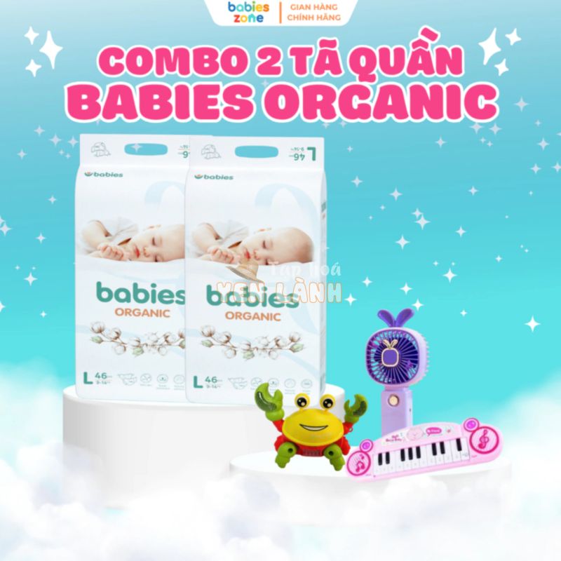 [Combo 2 Bịch + Quà] Tã Bỉm Quần Babies Organic Bổ Sung Tinh Chất Lô Hội, Thấm Hút Tốt, Dùng Cho Ngày Và Đêm