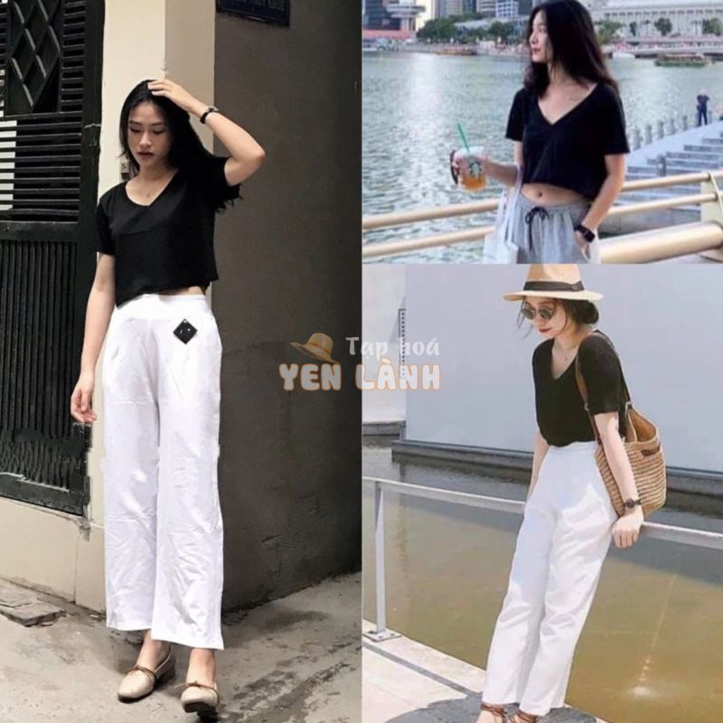 SET QUẦN CULLOTE TRẮNG MIX ÁO CROPTOP CỔ TIM ULZZANG