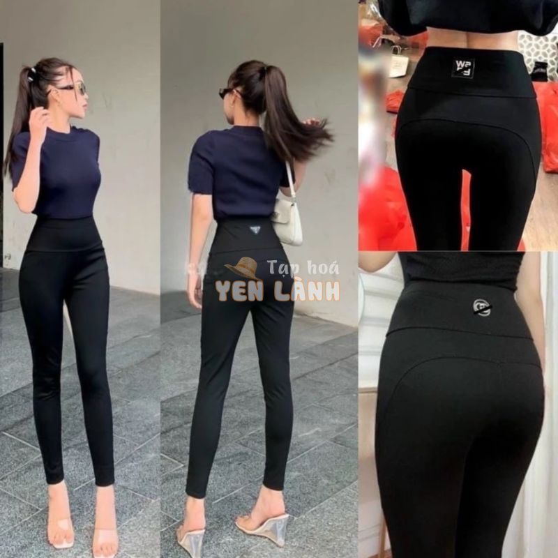 Quần Legging nữ cạp cao chất vải umi dày dặn không cắn chỉ màu đen nâng mông Quần tregging nữ siêu tôn dáng dài