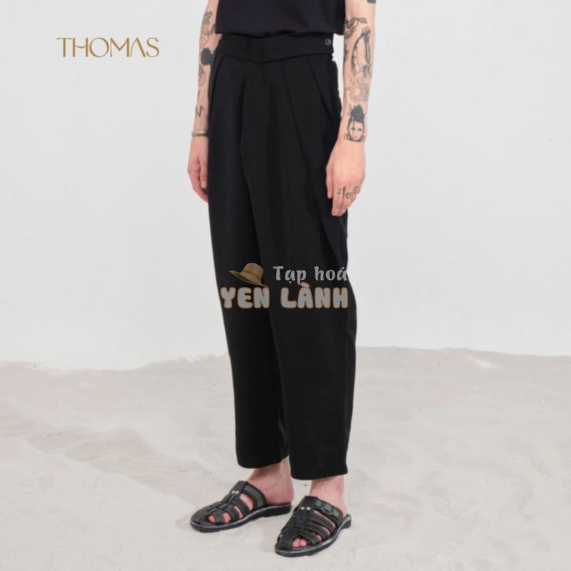 Quần vải ống rộng Semi-Wide fit vải cao cấp chống nhăn THOMAS STU Diego Trouser Semi-Wide Leg Pant Black TW01