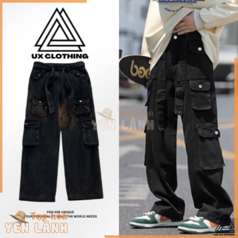 Quần Jean Túi Hộp Nổi Cargo Pants Nam Nữ Form Rộng UX Clothing Màu Đen – UXQ07