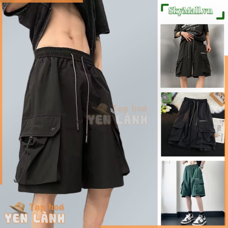 Quần Short nam Túi Hộp Ống Rộng size Lớn Phong Cách Mỹ quần đùi nam from rộng thời trang quần short hiphop simple quần túi hộp nam Màu Trơn hàn quốc