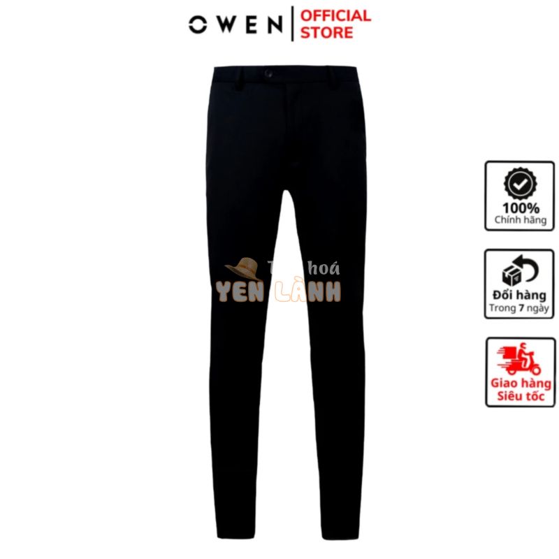 Quần âu tây nam công sở cao cấp OWEN QST231501 dáng slim fit ống ôm màu đen trơn vải polyester mềm mát đứng dáng