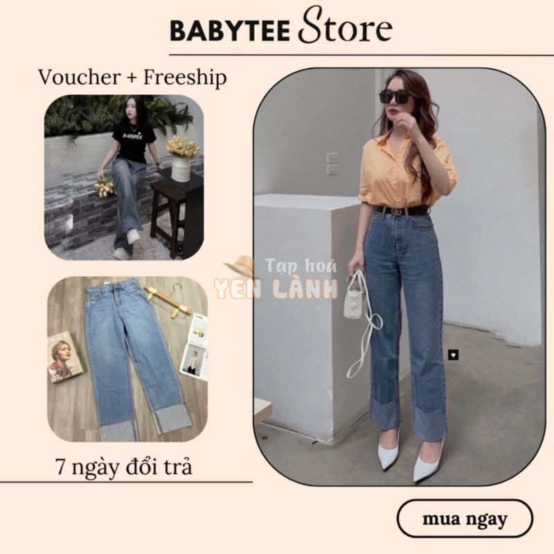 Quần jean baggy nữ lưng cao bigsize ống đứng đơn giản cao cấp ống suông rộng chất vải bò dày dặn giá rẻ