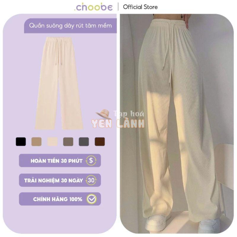 Quần ống rộng nữ Choobe vải cạp cao co giãn tốt kiểu culottes dáng thụng có dây rút