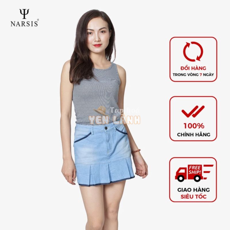 Chân váy bò ngắn jean  NARSIS lưng cao tôn dáng, quần giả váy jeans chữ a nữ có quần trong dày dặn