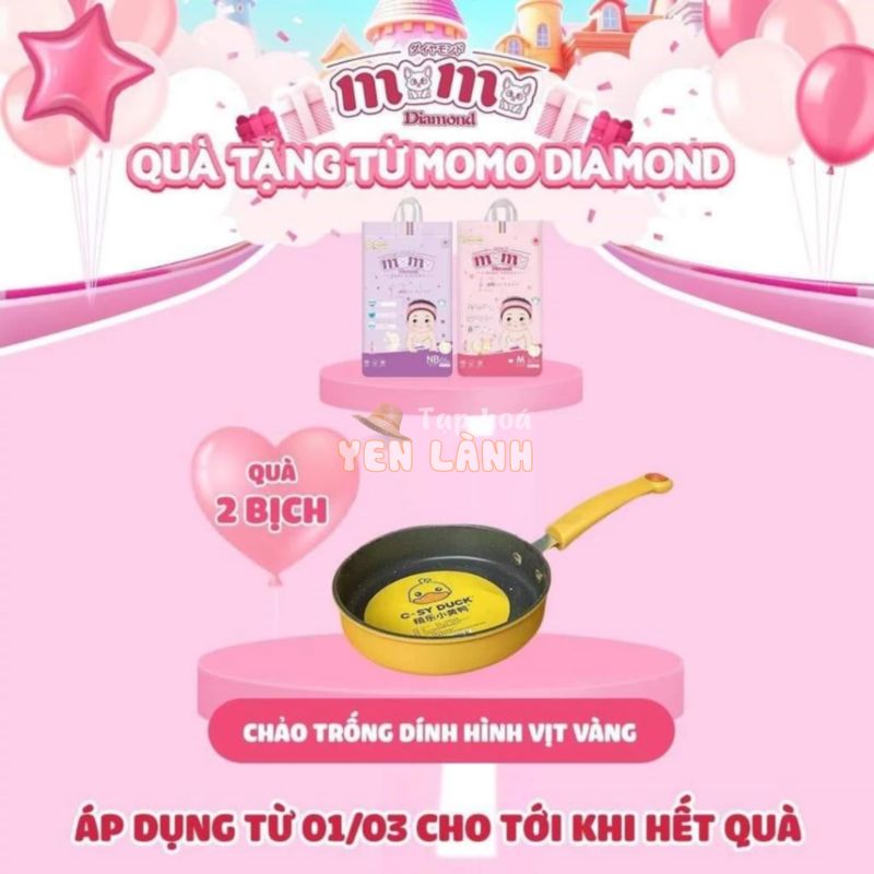 (MUA 2B Tặng CHẢO VỊT) Bỉm tã dán/quần MOMO DIAMOND S64/ M60/L54/XL50/XXL48/XXXL46 tinh chất hoa anh đào.