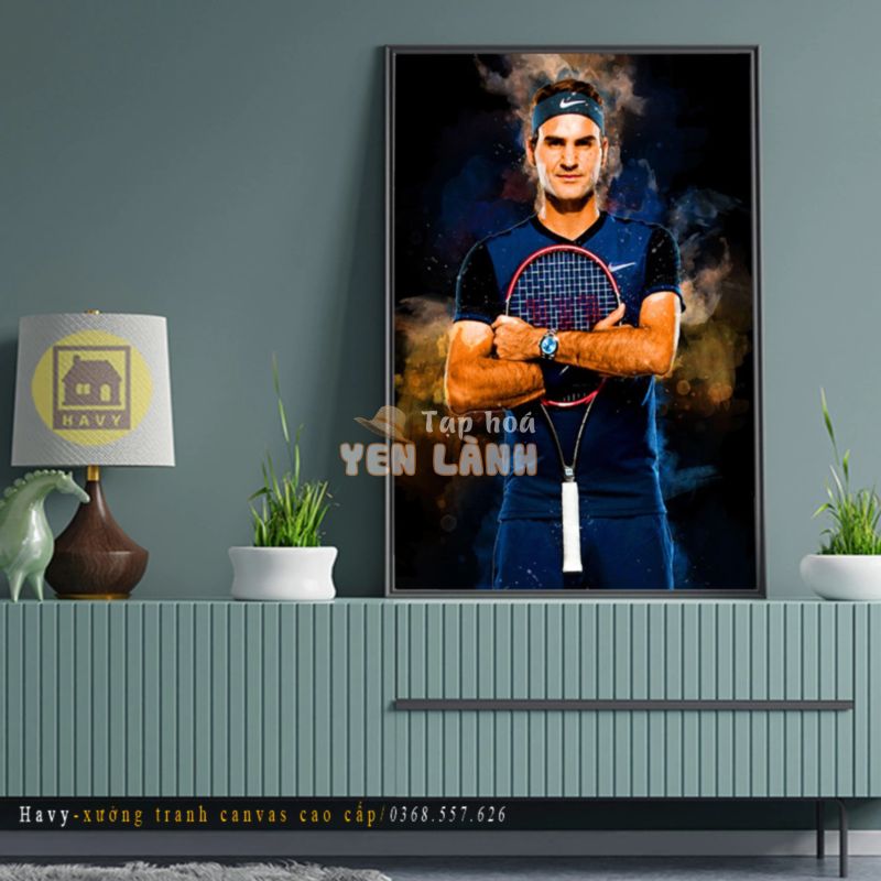 Tranh Treo Tường Tráng Gương Quần Vợt Roger Federer, Tranh Tennis In UV 8K Cao Cấp