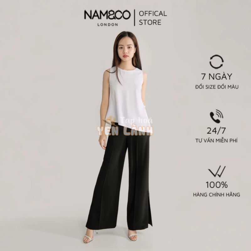 Quần dài  xẻ gấu cạp cao nữ Namandco ống suông chất vải mềm mát co giãn thanh lịch size S, M, L màu đen NT0156