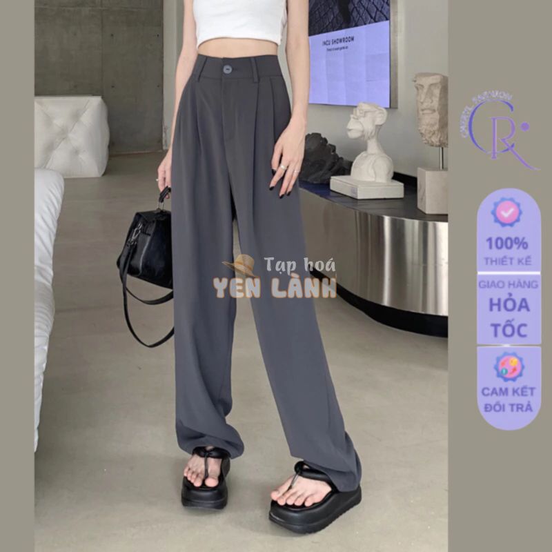 Quần ống suông nữ dáng đứng rộng dài culottes xếp ly lưng cạp cao vải chéo Ý cao cấp không nhăn ELY275