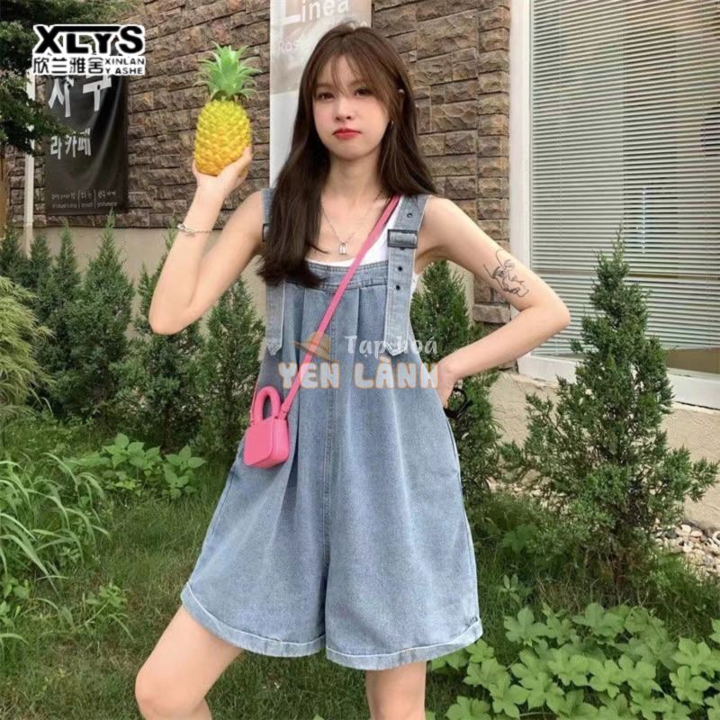 XIN LAN YA SHE Quần Yếm Denim Ngắn Dáng Rộng Thời Trang Hàn Quốc 2023 Dễ Thương Cho Nữ