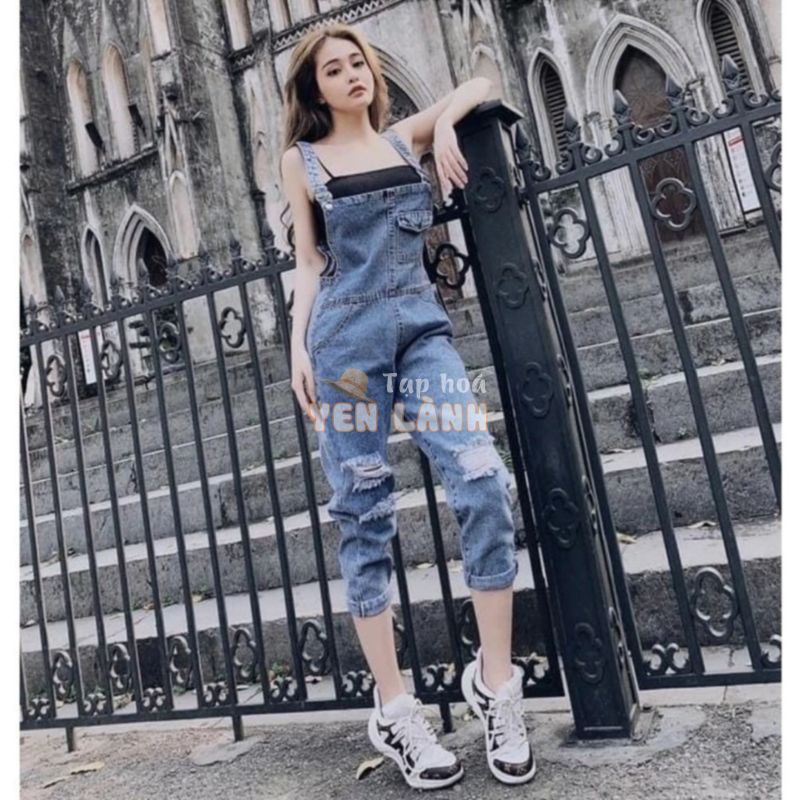 Quần yếm jeans dài SAIGONJEAN rách,túi đồng hồ có nắp YJ005