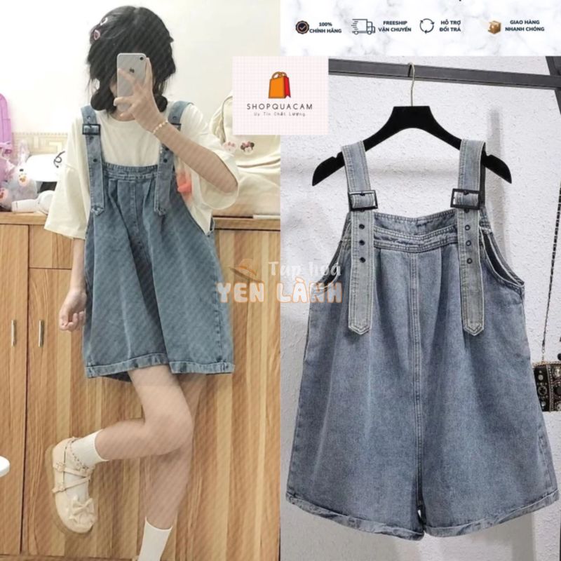 Yếm Jeans Quần Ngắn Đùi Lửng,Yếm Cộc Nữ Chất Liệu Denim Bò Dáng Rộng Phong Cách Retro Ulzzang Lolita Hàn Quốc Y371