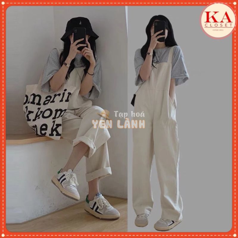 Yếm quần be sữa KA dáng suông dài phong cách Hàn Quốc Ulzzang màu pastel trendy