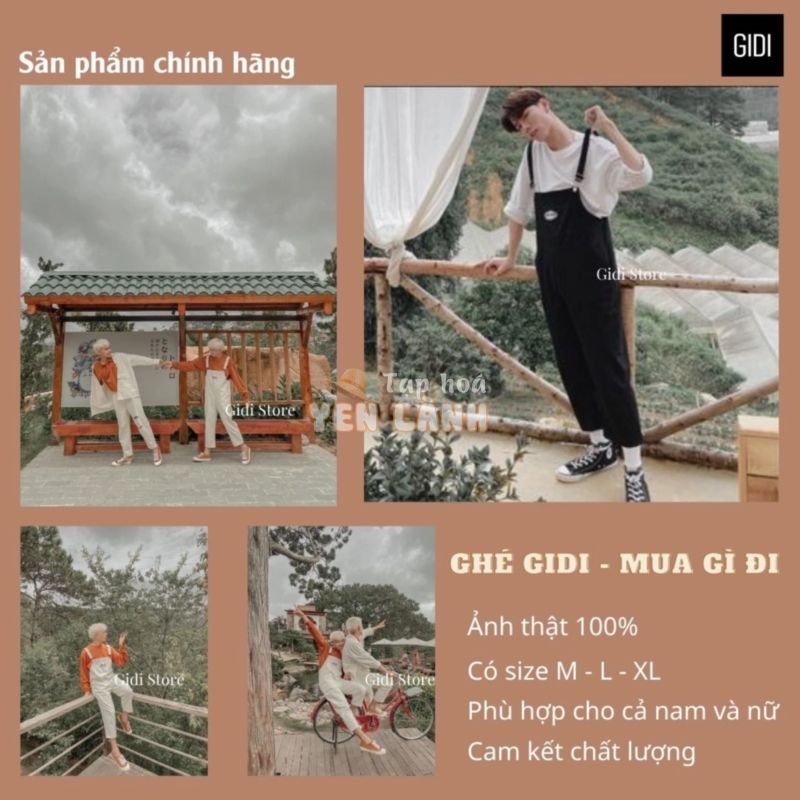 Quần Yếm Pic vải kaki Nam nữ Unisex màu Đen/ Kem Vani Form rộng   Phối đồ cực xinh –  DÁNG SUÔNG ULZZANG