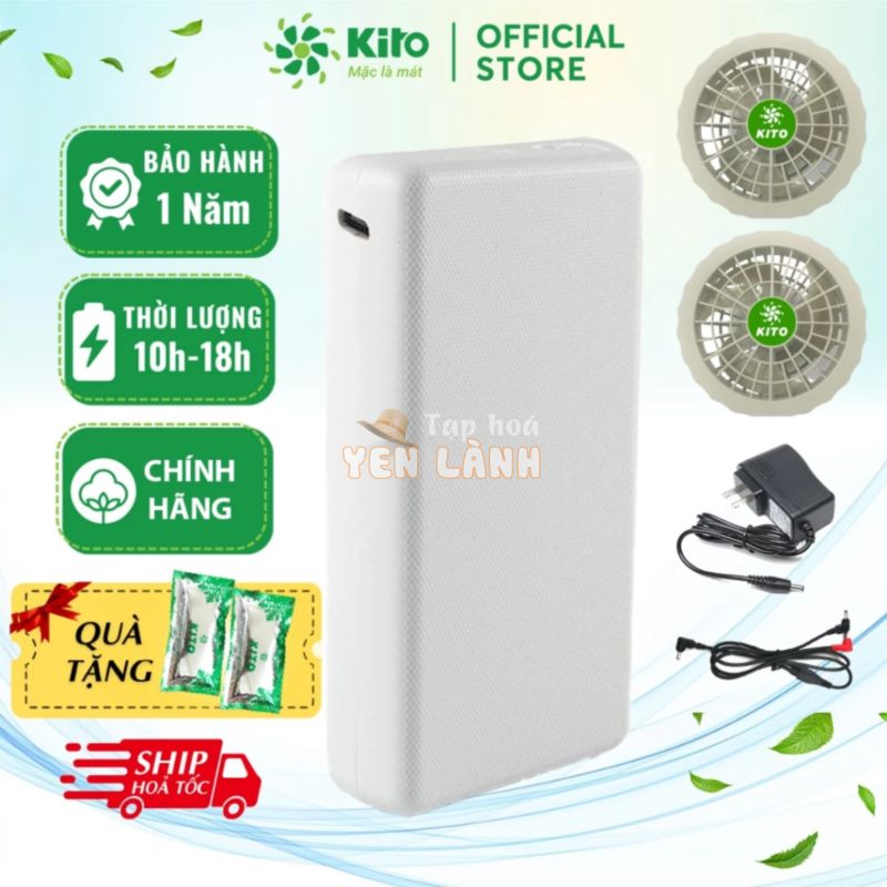 [Chính Hãng KITO] Phụ Kiện Áo Điều Hoà Pin Nhật 30.000mAh, 2 Quạt, Sạc, Dây Nối, BH 1 năm, 1 đổi 1 trong 12 tháng