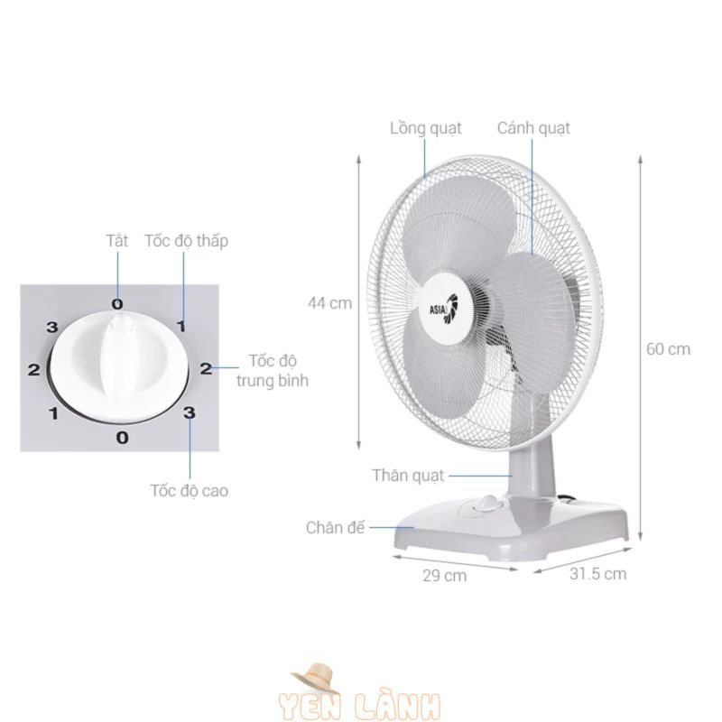 Quạt bàn Asia 3 cánh B16001-XV1 45W- HÀNG CÔNG TY CHÍNH HÃNG – BẢO HÀNH 24 THÁNG