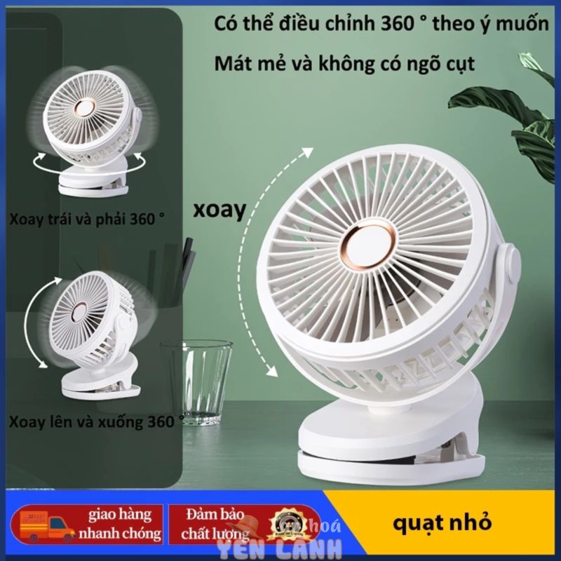 Quạt sạc điện mini kẹp bàn,Quạtgf07 mini tích điện thông xoay 360,pin tốt chạy êm, không gây tiếng ồn,4 chế độ gió [HCM]