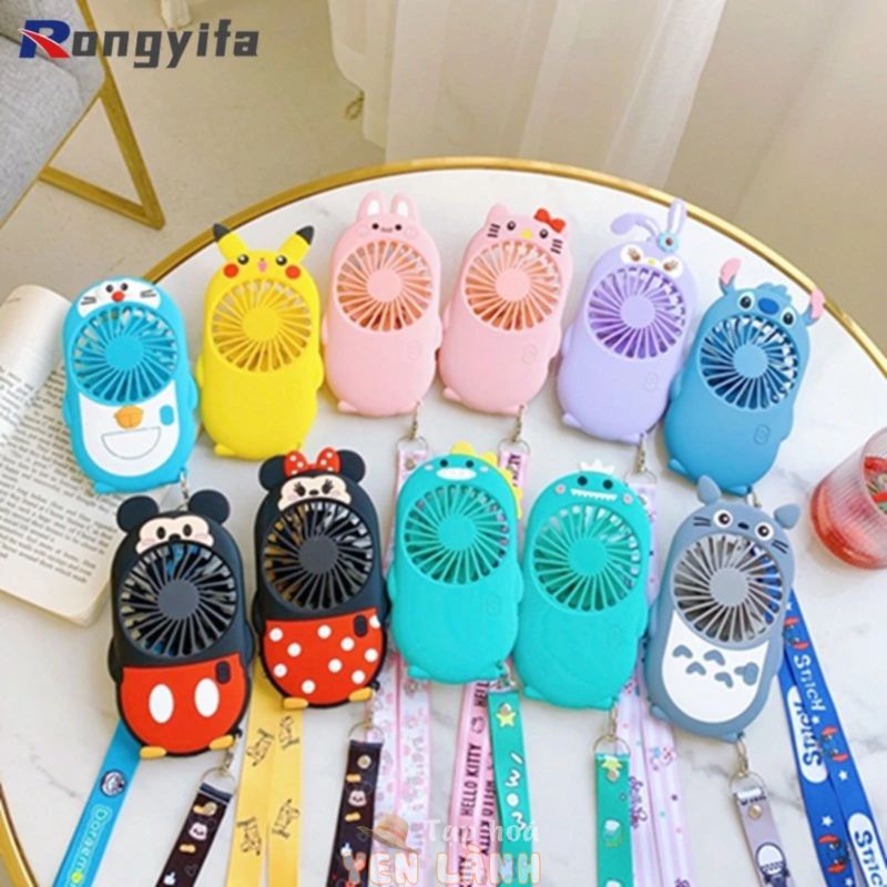 Quạt USB Mini Cầm Tay Để Bàn Hình Melody Hello Kitty StellaLou Doraemon Pikachu Có Dây Đeo Cổ 3rd