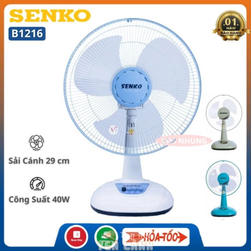 Quạt điện Senko B1216 để bàn nhỏ mini công suất 40W , 3 tốc độ gió siêu mát không ồn để văn phòng , giường ngủ cho bé