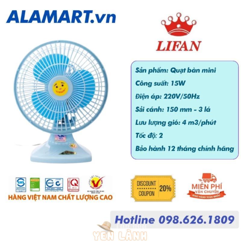 Quạt bàn mini Lifan B-106 siêu cute – mát, nhỏ gọn phù hợp văn phòng, để bàn làm việc