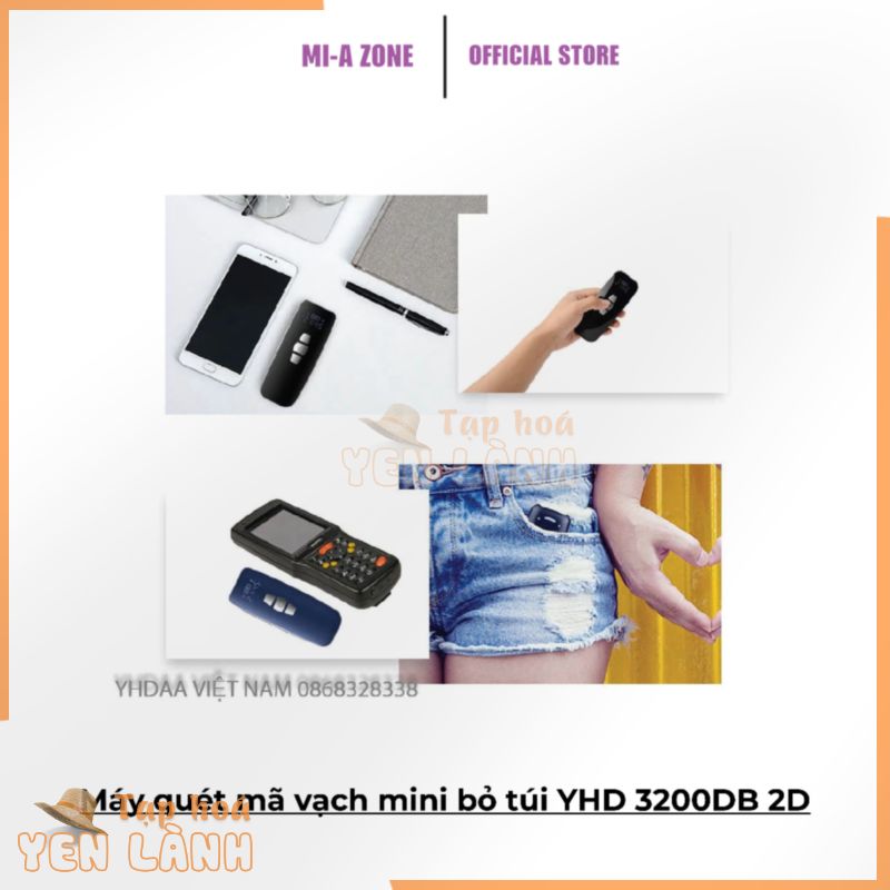 Máy quét mã vạch mini bỏ túi YHD 3200DB 2D – Máy đọc mã QRcode hỗ trợ kết nối Bluetooth dùng trên Điện thoại, Laptop, PC