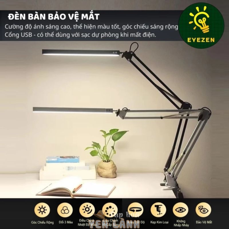 Đèn Kẹp Bàn Học EYEZEN Cánh Tay Dài; Ánh Sáng Led Bảo Vệ Mắt Khi Đọc Sách; Đèn Treo màn hình máy tính 3 Mode Ánh Sáng