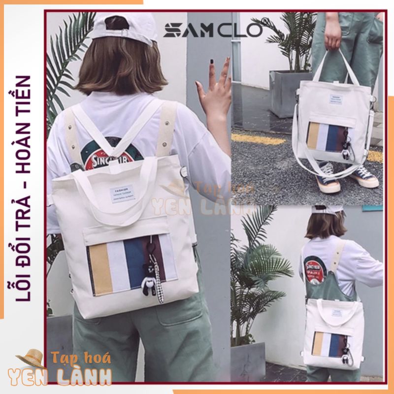 Túi đeo chéo SAM CLO bag canvas thời trang Hàn Quốc ULZZANG kèm phụ kiện, đựng sách, đi chơi, đi học SỌC MÀU