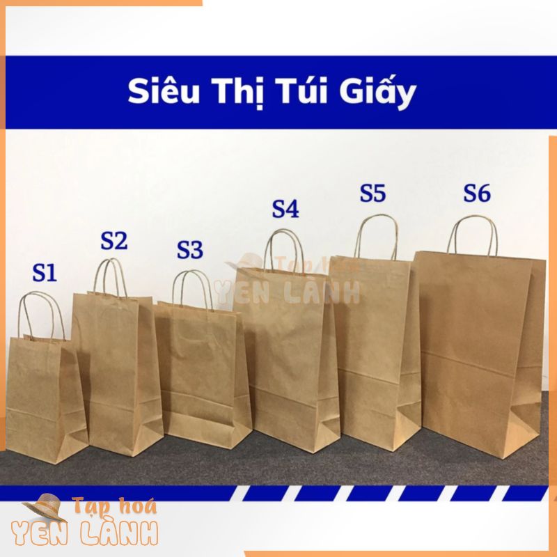 Túi giấy xi măng – túi giấy Kraft có quai giá nhà máy sản xuất (Ảnh thật shop tự chụp)