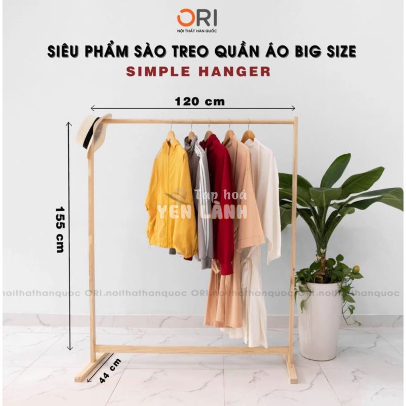 [SIZE KHỦNG ] GIÁ TREO QUẦN  ÁO HÀN QUỐC  BẰNG GỖ THÔNG NHẬP KHẢU – SINGLE HANGER SIZE 1M2 – ORI NỘI THẤT HÀN QUỐC