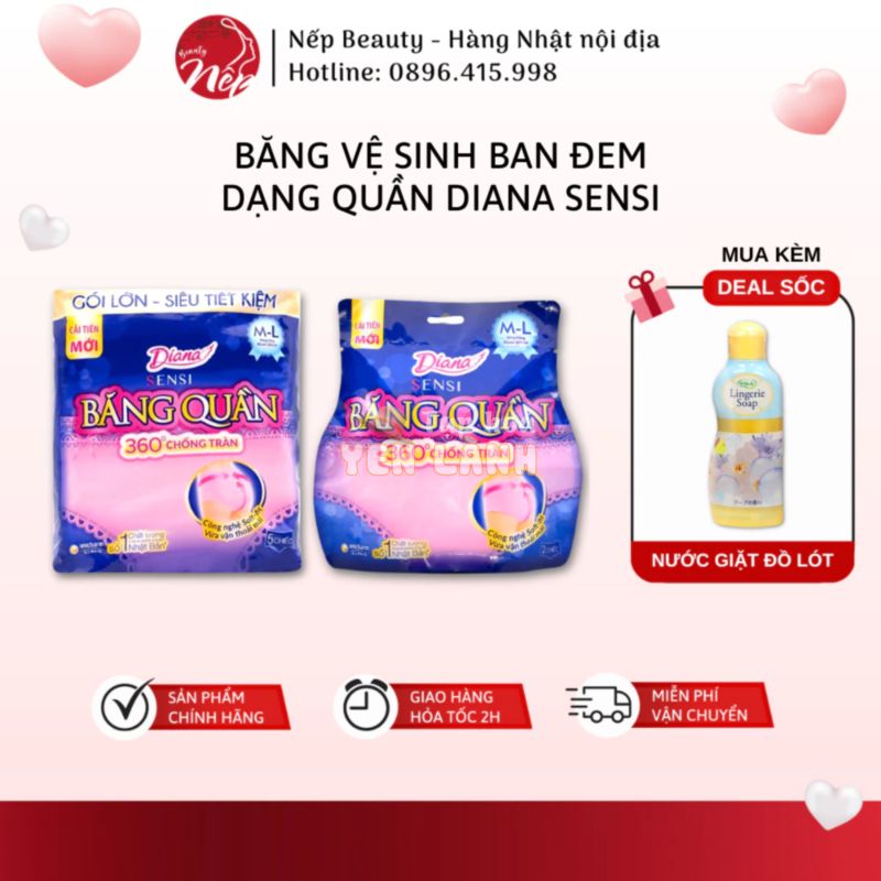 Băng vệ sinh quần ban đêm Diana Sensi size M-L, gói 5 miếng siêu tiết kiệm, chống tràn – Nepbeauty