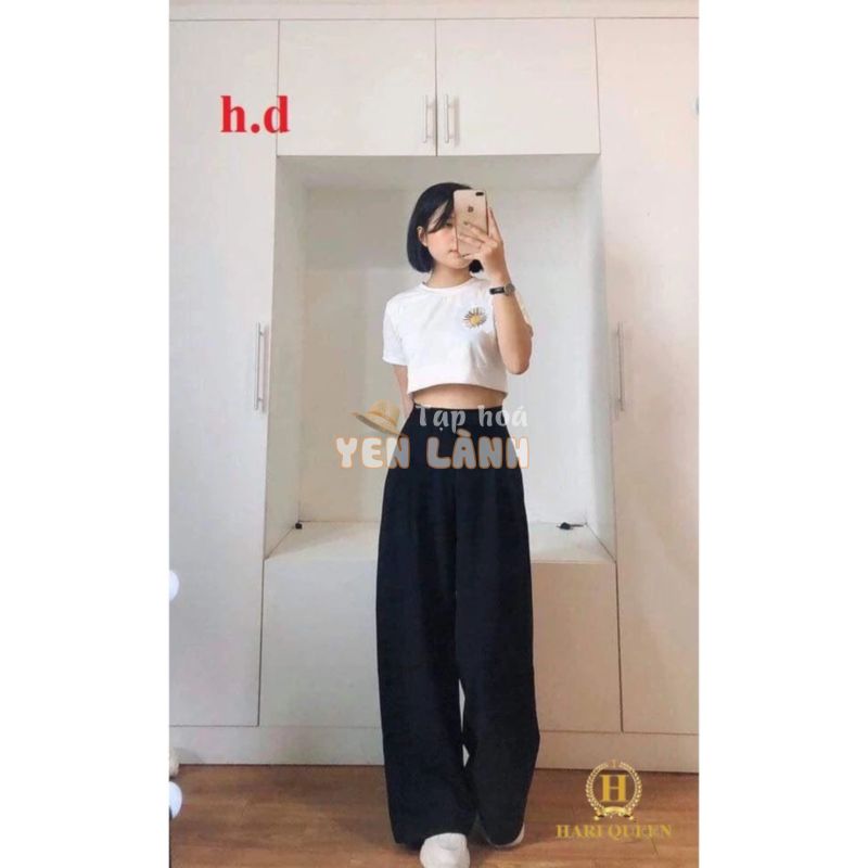 Sét áo croptop hoa cúc + quần ống rộng dáng dài HARIQUEEN