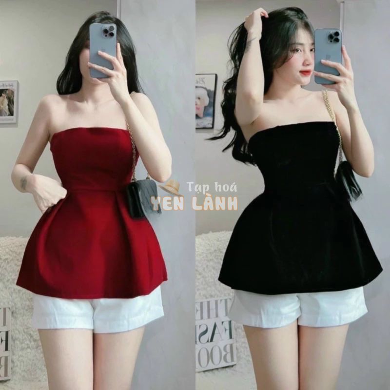 Set Bộ Nhung Áo Cúp Peplum Xoè + Quần Short Tapta  Sịn xò