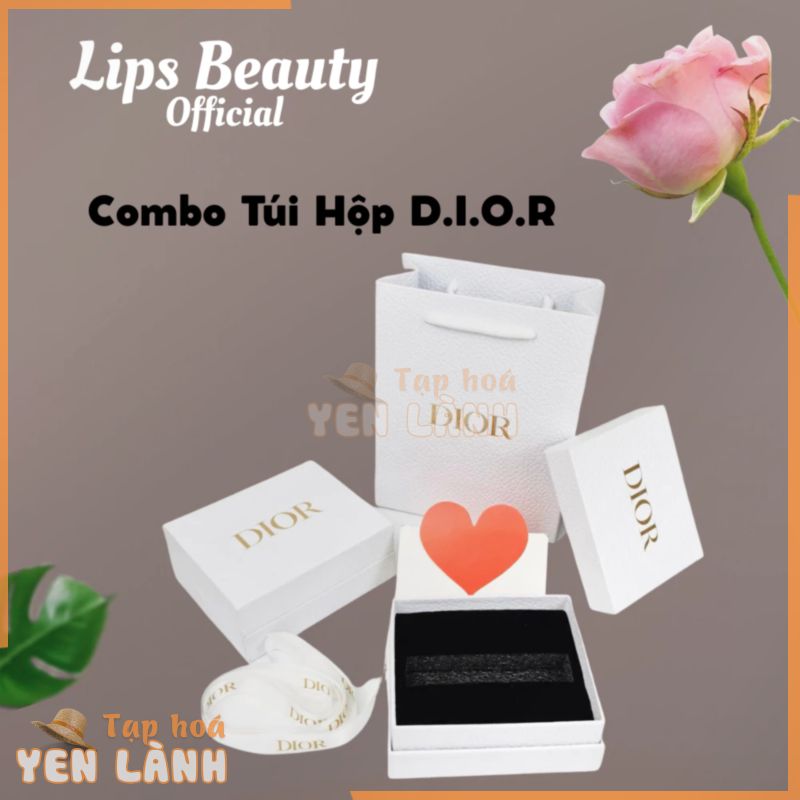 [ Quà tặng ] SET Túi Hộp Hãng D IOR kèm thiệp , phụ kiện dây ruy băng đi kèm, Lips Beauty Offiical