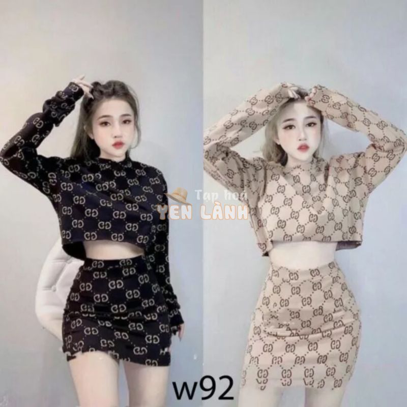 Set áo croptop tay dài kèm chân váy body