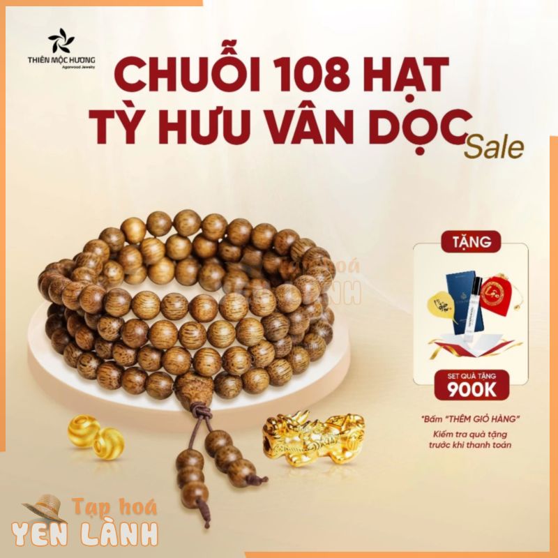 Vòng tay trầm hương 108 hạt Tỳ Hưu Việt Nam vân dọc Thiên Mộc Hương, trầm hương tự nhiên, số năm tích trầm trên 14 năm